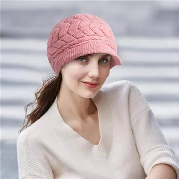 2 Pack Women Winter Warm Knit Hat Slouchy Beanie Cap with Visor